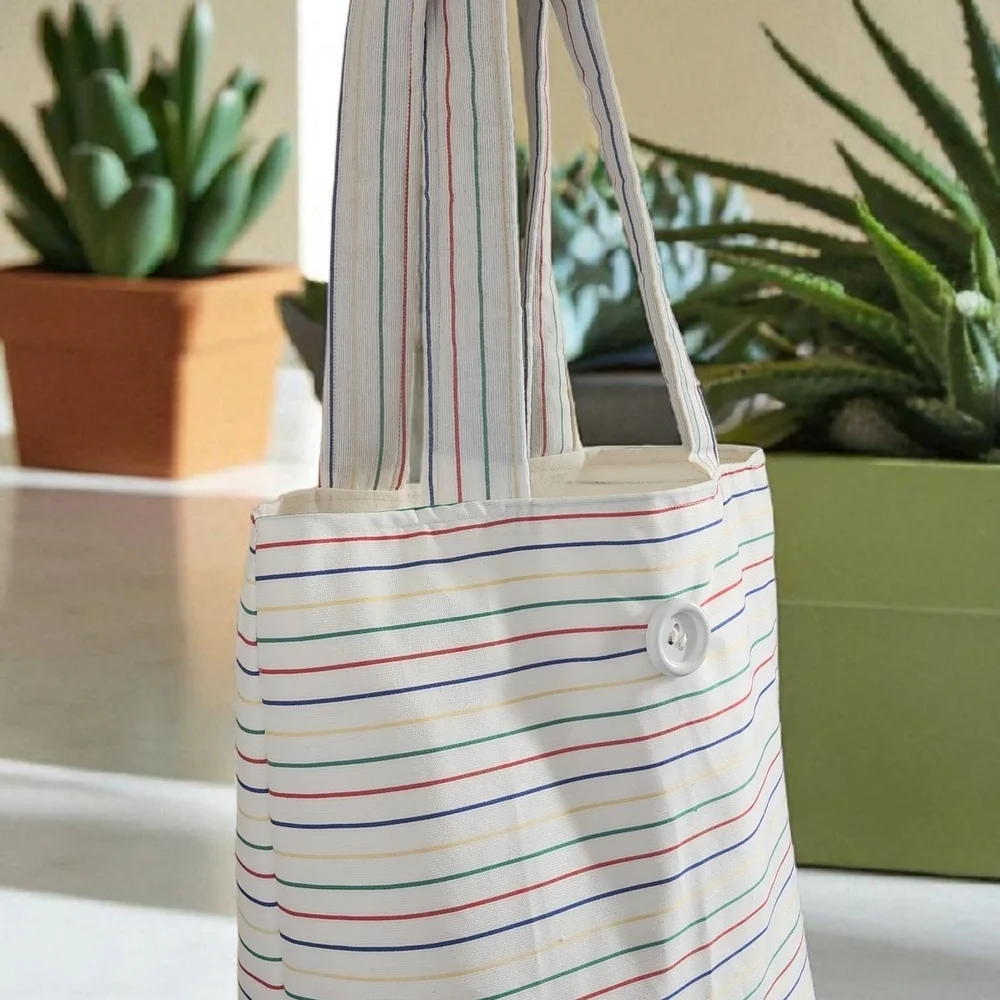 White and Red Nautical-Inspired Tote Bag